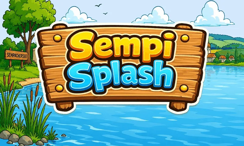 Titelbild von SempiSplash: der Schriftzug über dem Sempachersee im Comic-Stil